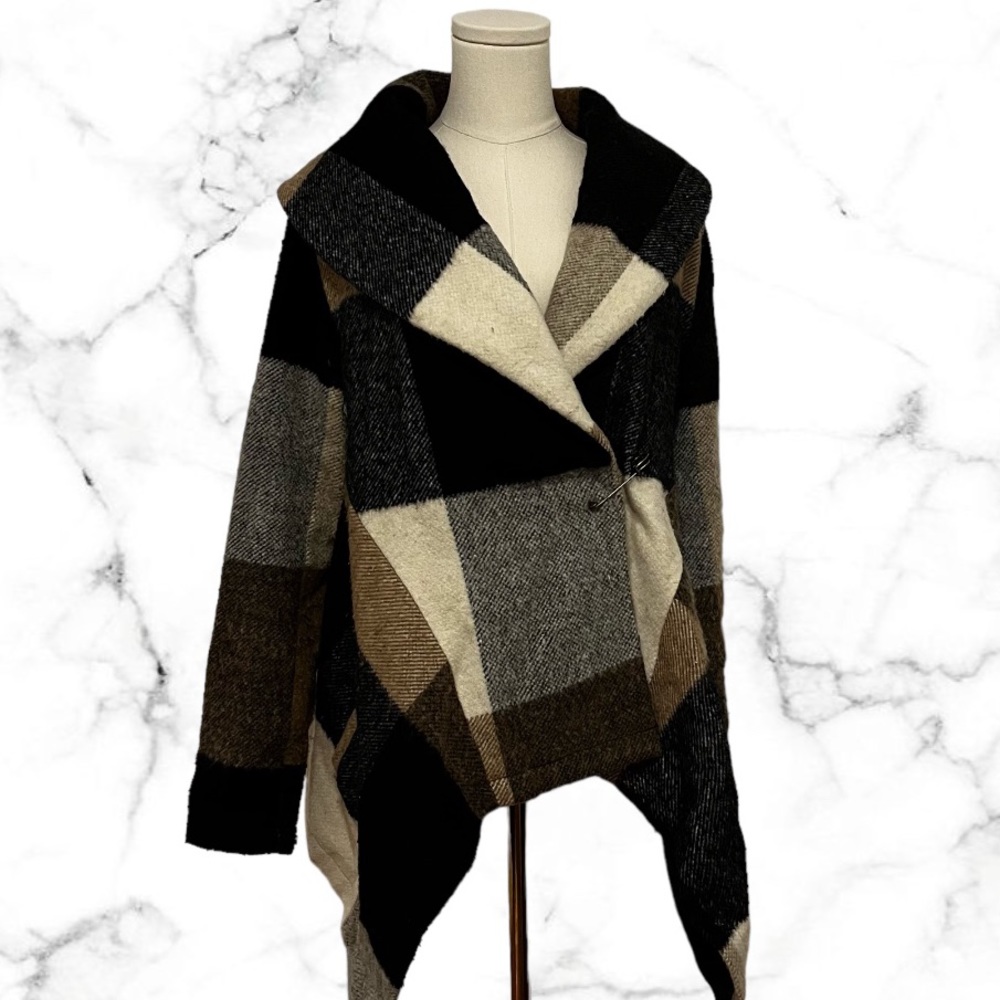 Costa Blanca Ladies Poncho Jacket Abstract Minimalist Fall Winter Coat Size XS-S